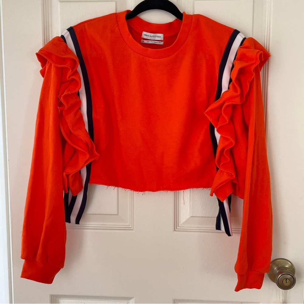 Urban Outfitters Women’s Ruffled Cropped Long Sleeve Sweatshirt Orange Size M